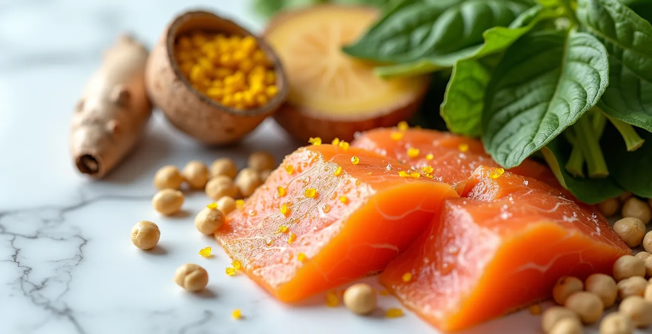 Composition d'aliments anti-inflammatoires colorés disposés artistiquement