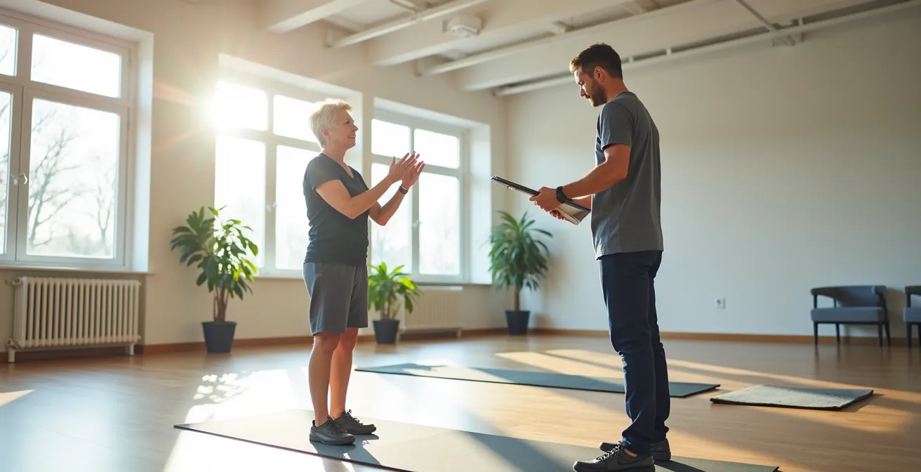 Coach certifié Sport Santé effectuant une évaluation personnalisée avec un senior