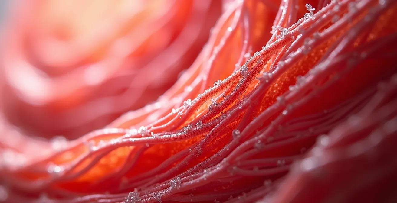 Vue macro détaillée de fibres musculaires saines et actives