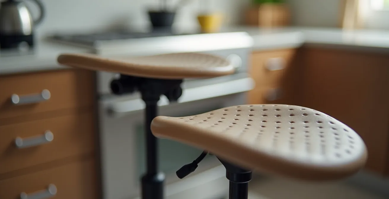 Gros plan sur un tabouret assis-debout ergonomique dans une cuisine